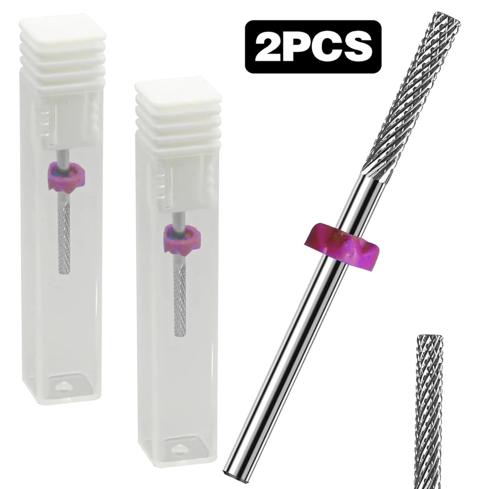 2PCS Fine Cuticle Nail Drill Bits - 3/32" Double-Head Tungsten Carbide Cuticle Remover & Manicure File Bits