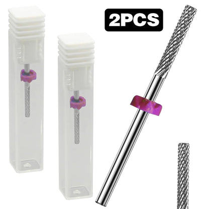 2PCS Fine Cuticle Nail Drill Bits - 3/32" Double-Head Tungsten Carbide Cuticle Remover & Manicure File Bits