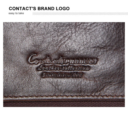 CONTACT'S Men’s Genuine Leather Clutch Wallet – Long Vintage Wallet with Card Holder, Zipper Coin Purse & Money Bag