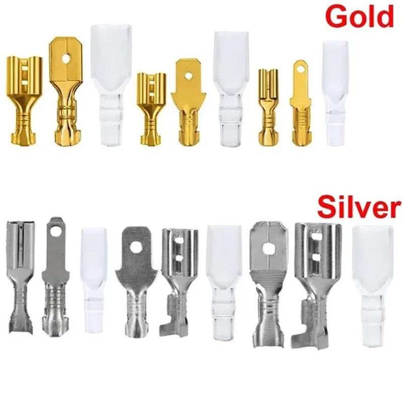 100PCS 2.8/4.8/6.3mm Male & Female Crimp Terminal Connectors – Gold & Silver Wire Connectors for Car & Electronics