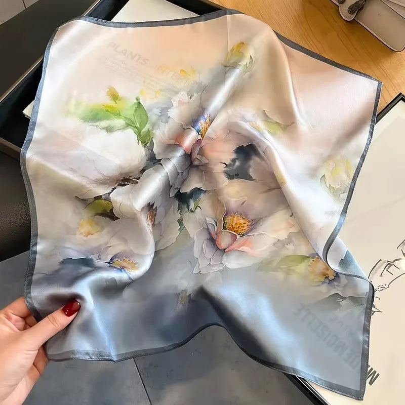 New 2024 Pashmina Scarf – 100% Mulberry Silk Small Shawl, Summer Beach Poncho, Women’s Hijab, Bandana & Kerchief 53x53cm