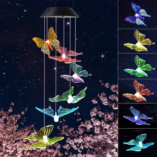 Color Changing Solar Butterfly, Dragonfly & Hummingbird Wind Chimes – Waterproof Outdoor Garden & Party Door Decor Light