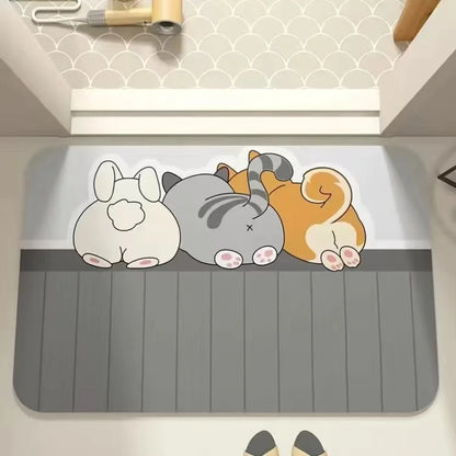 Cartoon Bathroom Diatomaceous Mud Floor Mat - Absorbent Foot Mat for Toilet, Sink & Bedroom, Soft Carpet