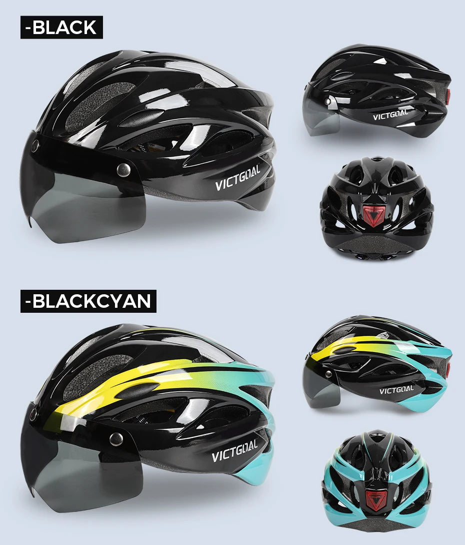VICTGOAL Bicycle Helmet for Men - With Taillight, Magnetic Goggles, UV400 Lens & Sun Visor, MTB & Electric Scooter Bike Safety Helmet