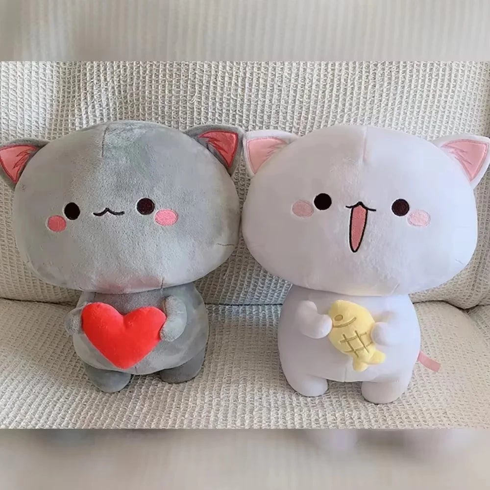 Cute Peach Cat Plush Doll with 3D Expression - Soft Cartoon Cat Pillow for Hugging, Anime Collectors, and Gift Giving