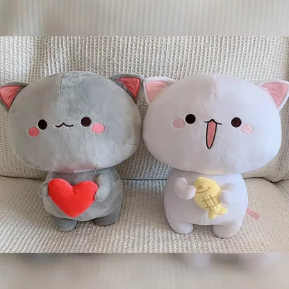 Cute Peach Cat Plush Doll with 3D Expression - Soft Cartoon Cat Pillow for Hugging, Anime Collectors, and Gift Giving