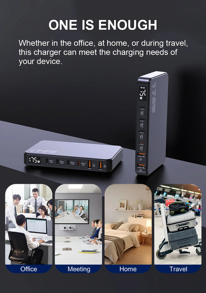 Ueetop 175W GaN USB-C Charger – 6-Port Desktop Charger with LED Display, PD 100W, PPS 45W Fast Charging for MacBook, Samsung, iPhone