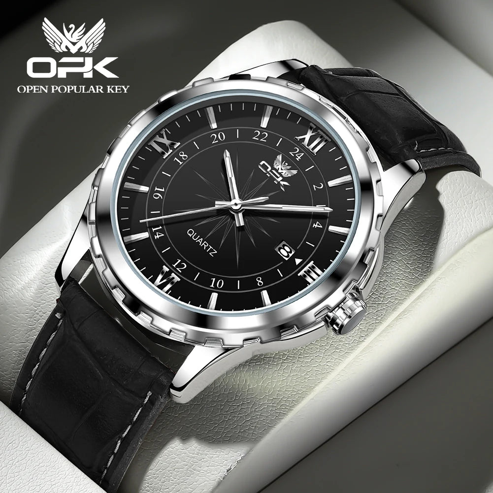 OPK Men's Quartz Watch — Steel Belt Dual Calendar Wristwatch Model 6003