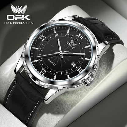 OPK Men's Quartz Watch — Steel Belt Dual Calendar Wristwatch Model 6003