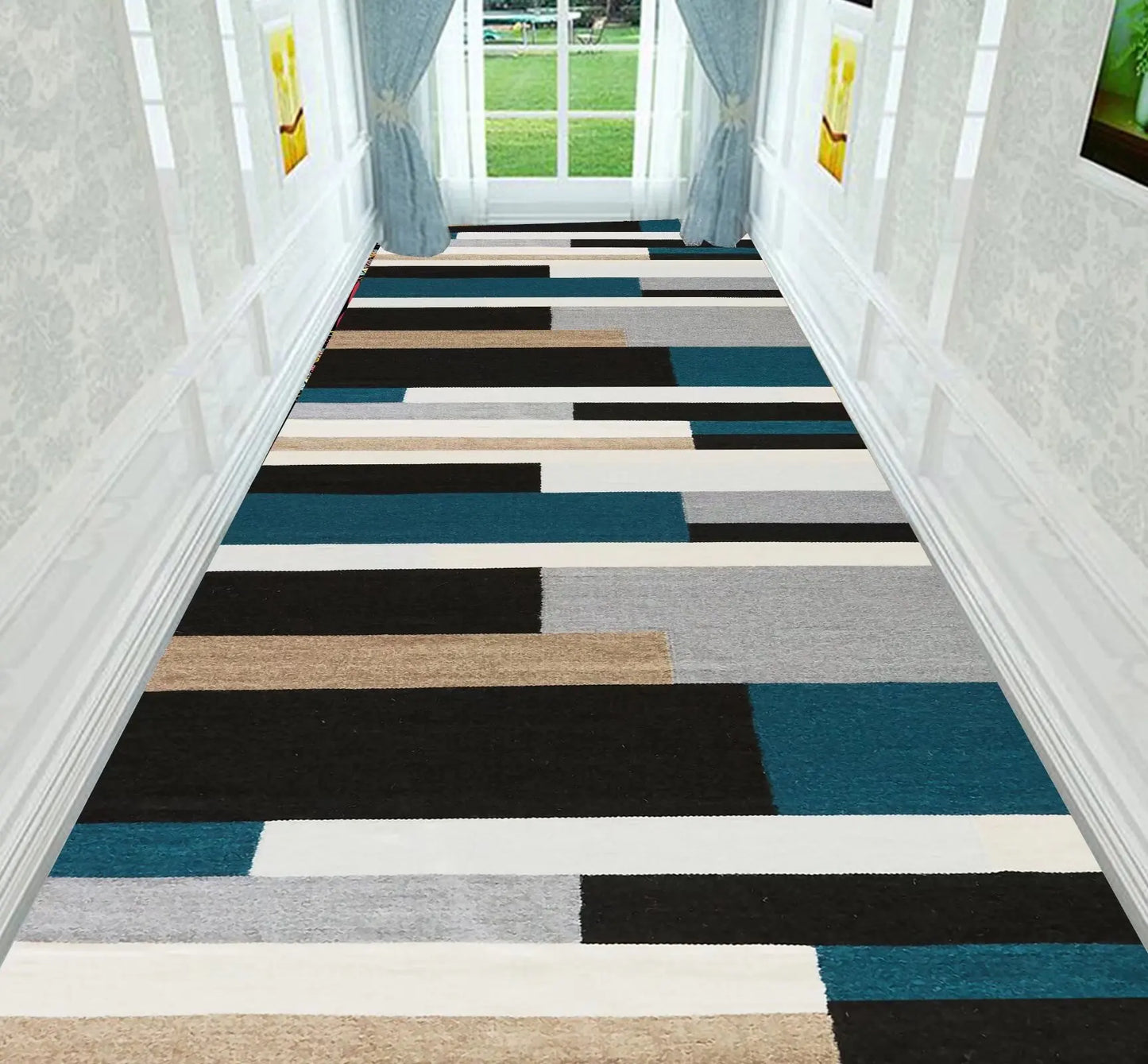 Nordic Modern Long Corridor Rug – Durable Washable Carpet Runner for Hallway, Stairway & Home