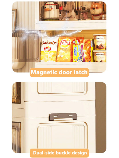 Installation-Free Foldable Storage Cabinet – Plastic Organizer for Kids’ Clothes & Snacks