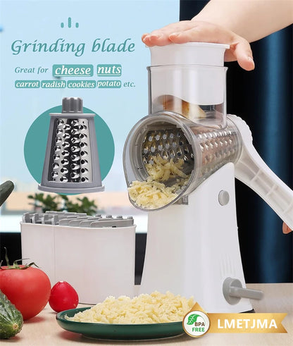 LMETJMA 5-in-1 Rotary Cheese Grater — Vegetable Mandoline, Julienne Slicer & Nut Chopper