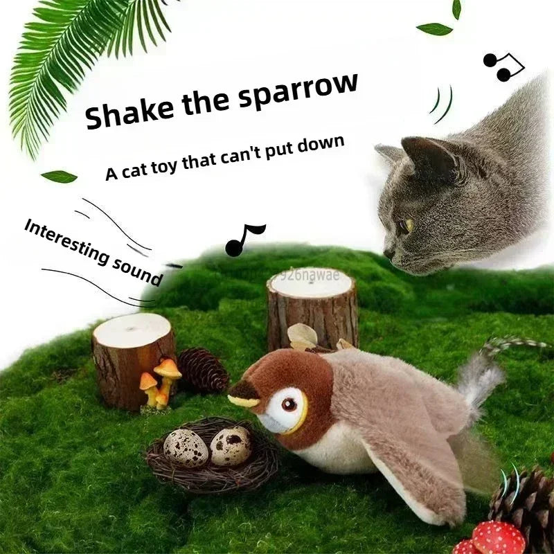 Interactive Cat Toy – Rechargeable Electric Chirping Bird with Flapping Wings & Catnip, Touch-Activated Plush for Cats