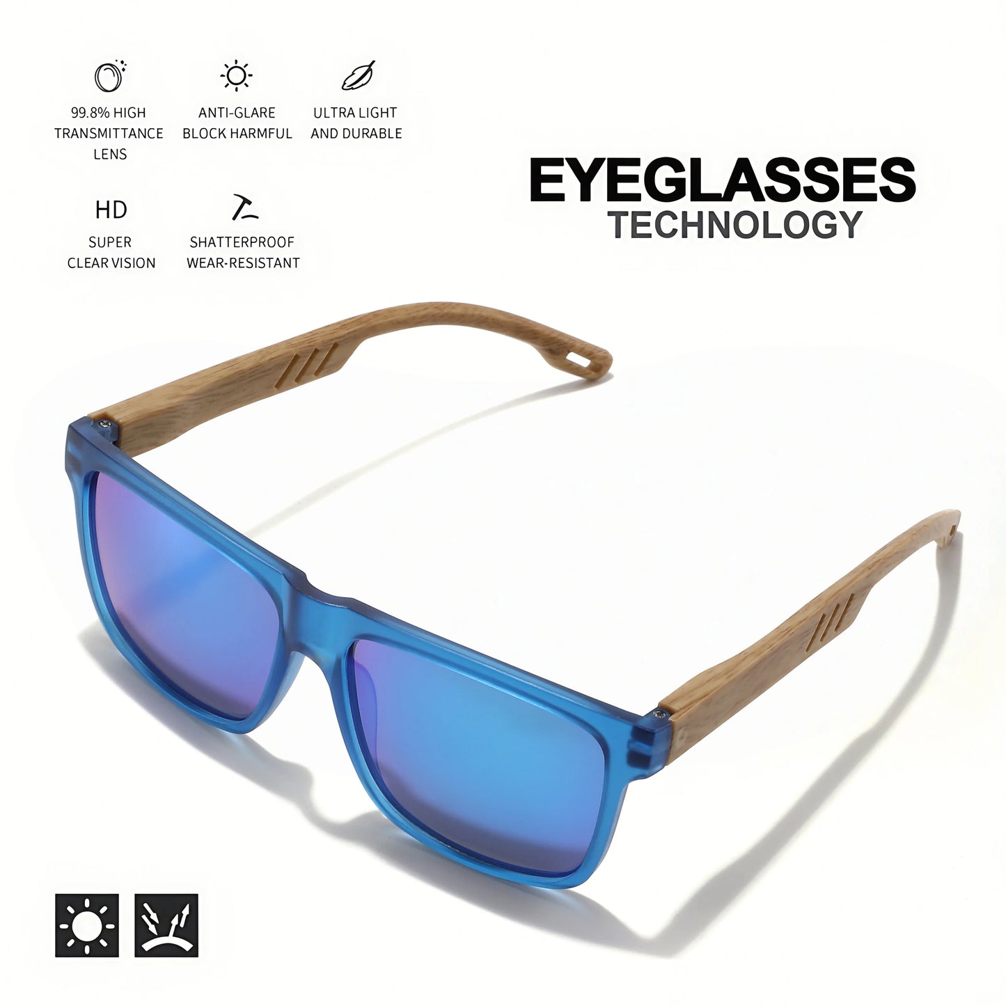 Wood Grain Square Sunglasses - UV400 Unisex Fashion Eyewear for Driving, Hiking & Travel
