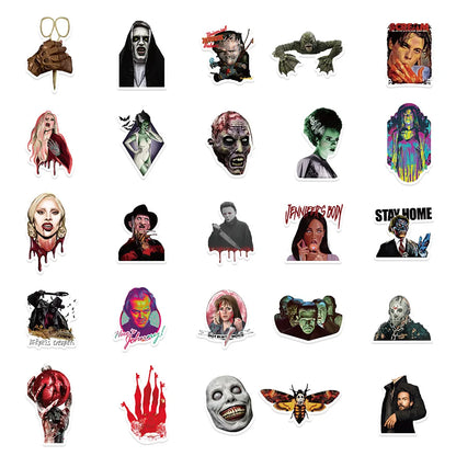 50pcs Dark Horror Killer Stickers - Halloween Decals for Notebooks, Water Bottles, Phone Cases & Party Decorations