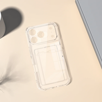 Transparent Silicone Card Slot Case - Protective iPhone Cover with Built-In Wallet Holder for iPhone 6-17 Series
