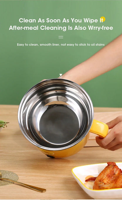 1.8L Mini Electric Hot Pot – Multifunctional Cooking Pot for Noodles & Small Meals, Stainless Steel Liner