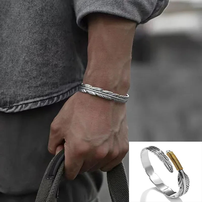 Retro Tibetan Six-Character Mantra Bracelet — Silver Plated Lotus Cuff for Men