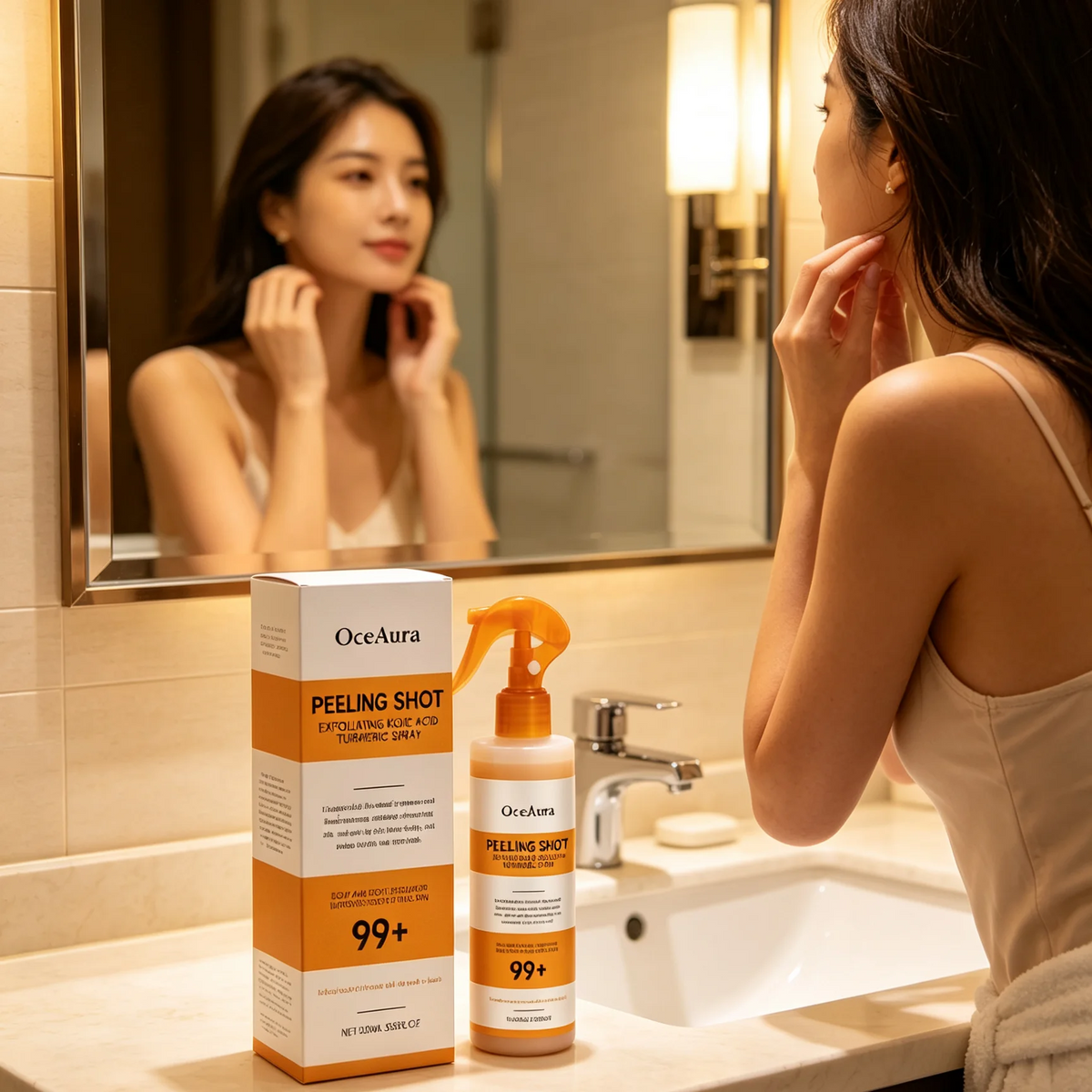 OceAura Kojic Acid & Turmeric Peel Shot Spray - 100ml Exfoliating Skin Care for Dead Skin Removal and Smoother-Looking Skin
