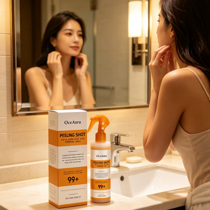 OceAura Kojic Acid & Turmeric Peel Shot Spray - 100ml Exfoliating Skin Care for Dead Skin Removal and Smoother-Looking Skin