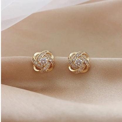 Light Luxury Zircon Stud Earrings – Simple Cross Hollow Geometric Design, Exquisite Wedding & Party Jewelry for Women