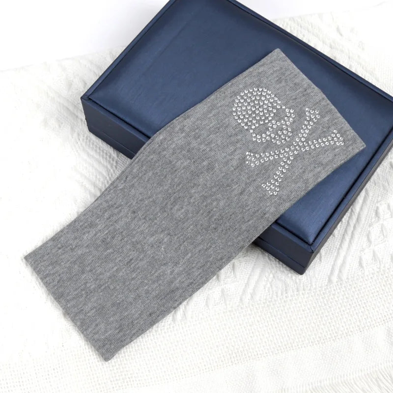 Skull Rhinestone Hairband - Retro Punk Wide-Edge Sports Headband with Elastic Anti-Sweat Design