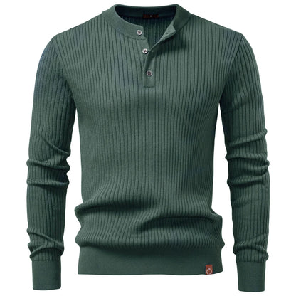 Men's Ribbed Stripe Polo Shirt - Long Sleeve Button Placket Premium Business Casual Top