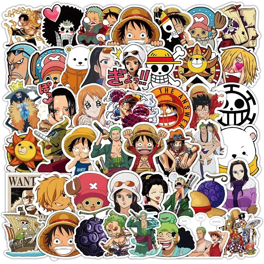 One Piece Luffy Anime Stickers – 50/100-Piece Waterproof Decals for Notebooks, Laptops, Phones, Skateboards & Motorcycles