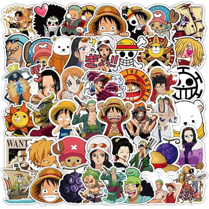 One Piece Luffy Anime Stickers – 50/100-Piece Waterproof Decals for Notebooks, Laptops, Phones, Skateboards & Motorcycles