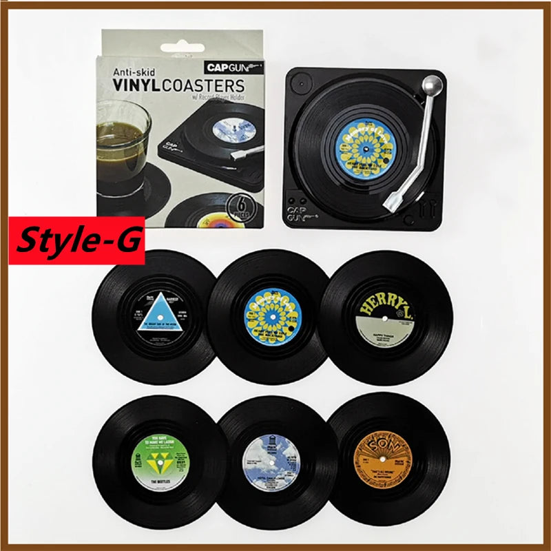 2/4/6PCS Retro Vinyl Record Drink Coasters | Anti-Slip Heat Resistant Mug Mats | Music-Themed Coffee Table Placemats Decor