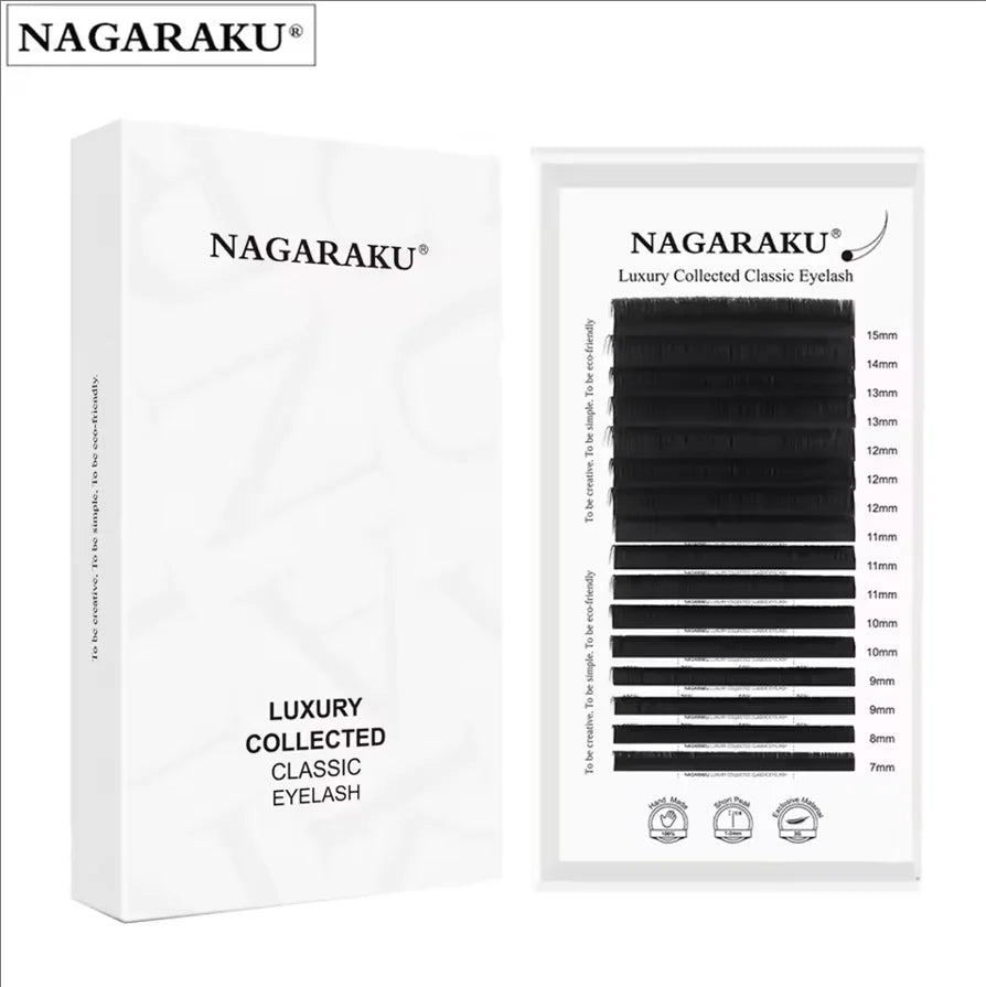 NAGARAKU Luxury Classic Eyelashes – 100% Handmade 16-Row Individual Matte Black Soft Eyelash Extensions