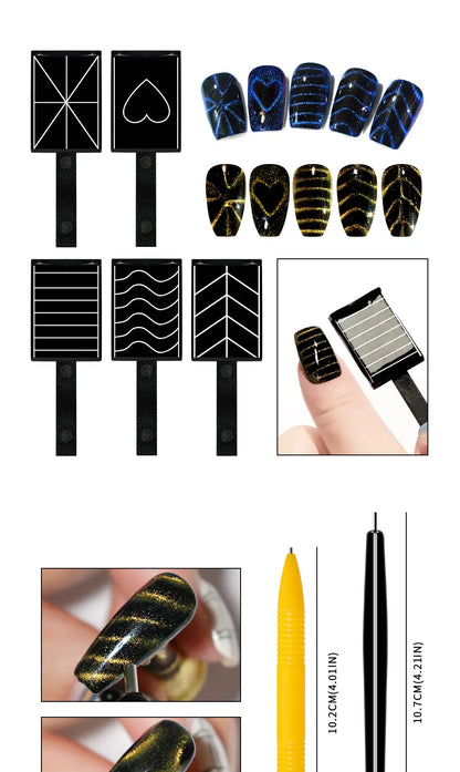 Nail Art Magnetic Wand Pen Set - 3D Cat Eye Gel Painting, UV Gel Polish Magnet Tools for Magic Manicure