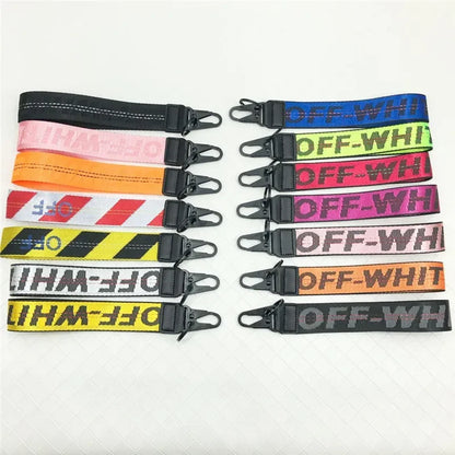 Off-White Yellow Canvas Embroidered Keychain - European and American Street Brand Mobile Phone Pendant with English Letters