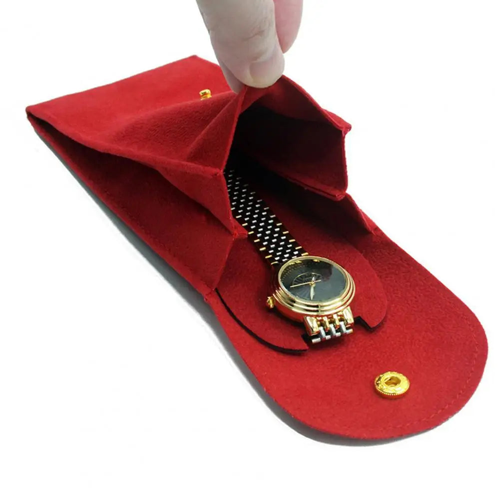 Portable Velvet Watch Bag – Shockproof Jewelry Pouch with Press Button Snap Design for Gift & Storage