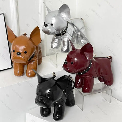 Unisex Bulldog-Shaped PU Leather Shoulder Bag – Adjustable Strap Zipper Satchel for Shopping & Travel