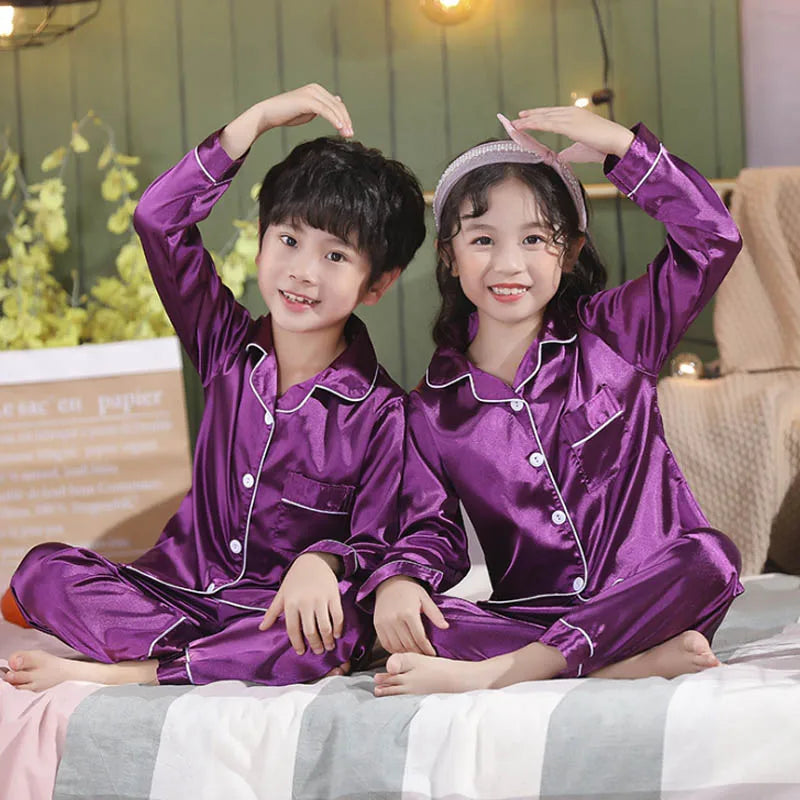Kids’ Satin Silk Pajama Set – Long Sleeve Silky Loungewear for Boys & Girls, Teen PJs for Ages 2-14