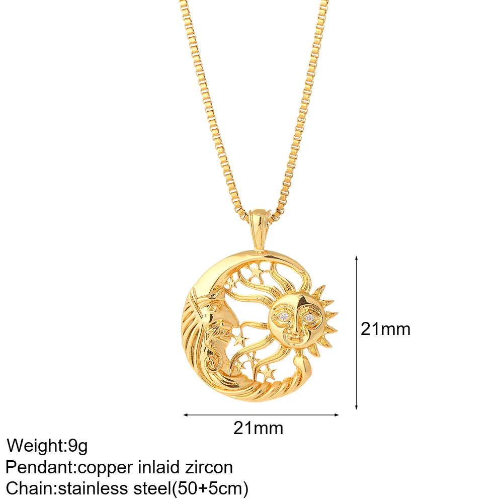 Heart Evil Blue Eye Sun Necklace – Cute Dog, Bee & Elephant Gold Pendant with Long Stainless Steel Chain for Women