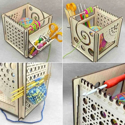 Handcrafted Wooden Crochet Yarn Bowl: All-in-One Dispenser, Holder, and Storage Solution for Craft Knitting Enthusiasts