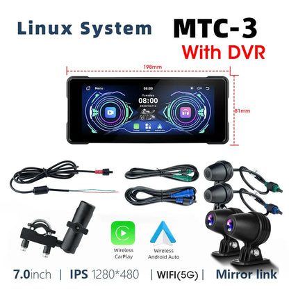 7-Inch Motorcycle GPS Navigation with Wireless Apple CarPlay & Android Auto – Waterproof Touchscreen Display, BT Connectivity, IPX7
