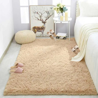 Plush Fluffy Area Rug – Soft Green & Pink Carpet for Living Room, Sofa, Coffee Table, Kids Room, Non-Slip Home Decor Mat