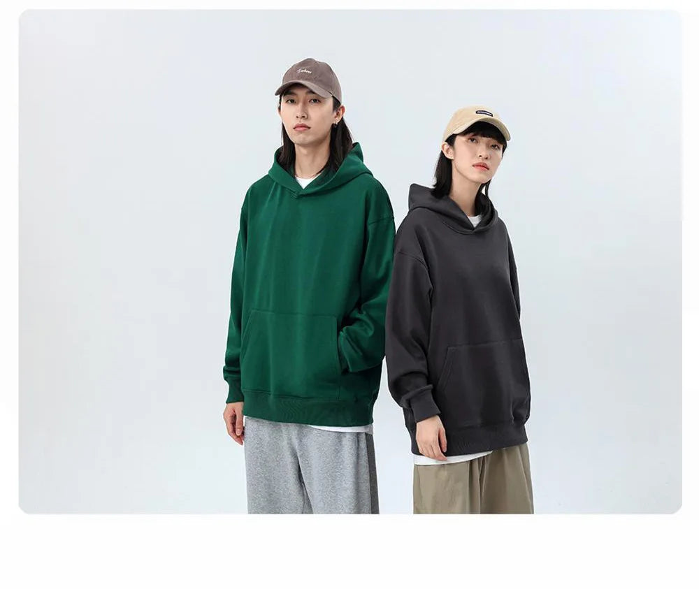 480gsm Heavyweight Cotton Fleece Hoodie – Unisex Plus Velvet Thick Pullover Sweatshirt with Hood