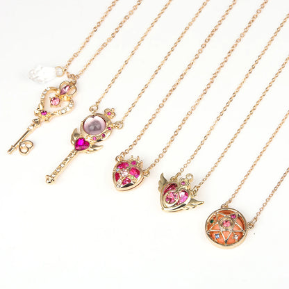 Anime Moon Usagi Necklace Set - Cute Cartoon Enamel Cosplay Jewelry Gifts for Women & Girls