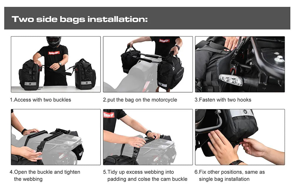 Rhinowalk Motorcycle Saddlebag 20L-30L – Universal Side Bag with Removable 100% Waterproof Inner Liner for Travel Motorbike Luggage