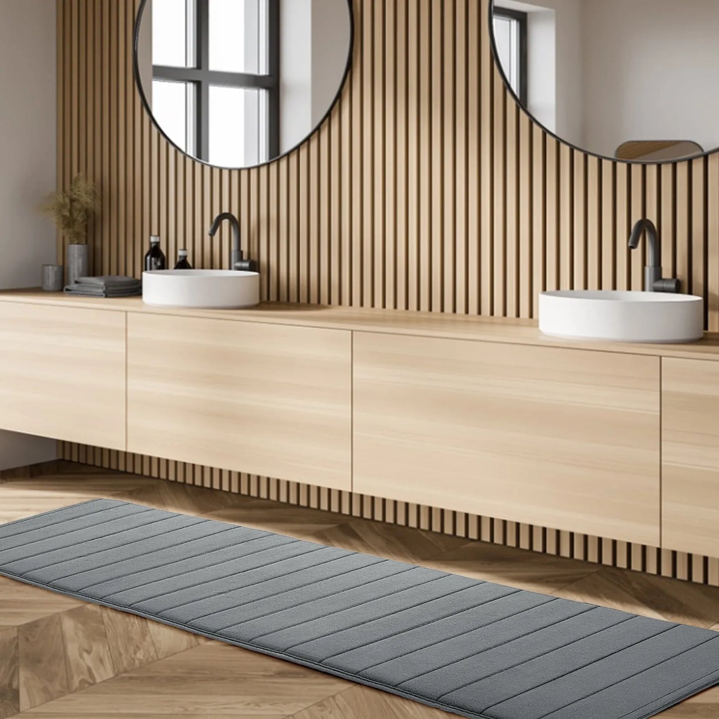 40x120cm Absorbent Striped Memory Foam Bathroom Rug - Soft Non-Slip Bath Mat