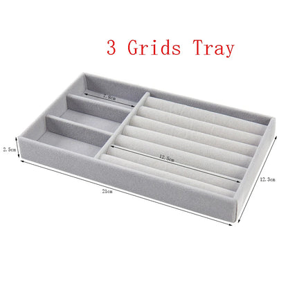 Velvet Jewelry Organizer Tray – Ring, Bracelet & Necklace Storage Box Display Drawer Organizer for Jewelry Showcase & Storage