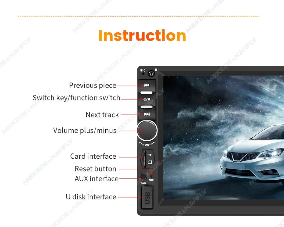 MEKEDE 1DIN MP5 Player — 7" HD Touchscreen Car Radio with USB, Bluetooth & TF Card for Universal Auto Multimedia