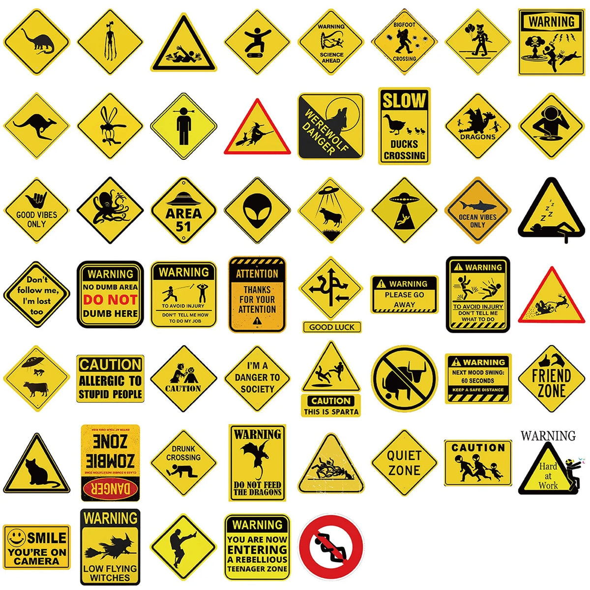 50PCS Funny Warning Sign Stickers - Waterproof Graffiti Decals for Laptops, Phones, Luggage and More