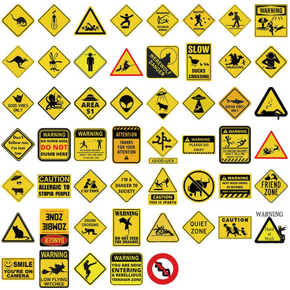 50PCS Funny Warning Sign Stickers - Waterproof Graffiti Decals for Laptops, Phones, Luggage and More