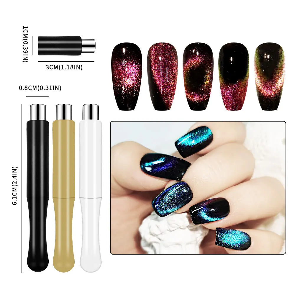 Nail Art Magnetic Wand Pen Set - 3D Cat Eye Gel Painting, UV Gel Polish Magnet Tools for Magic Manicure