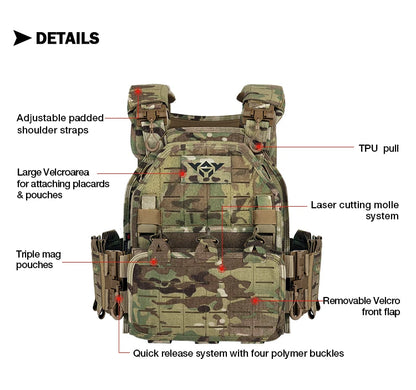 YAKEDA ATFG MOX CAMO Tactical Plate Carrier – Lightweight, Quick Release, 1000D Nylon MOLLE Vest for Combat & Hunting